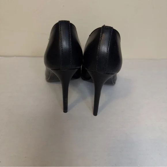 BCBGeneration Harlia Black Pointed Toe Pumps Silver Chain Trim Stiletto Heels - Picture 4 of 6